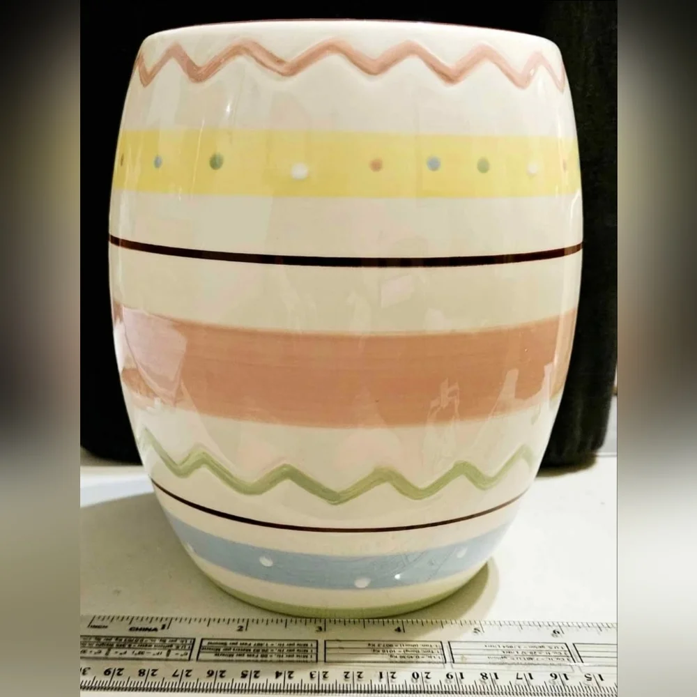 Cheryl's Ceramic Easter Egg Style Open Canister Container 7